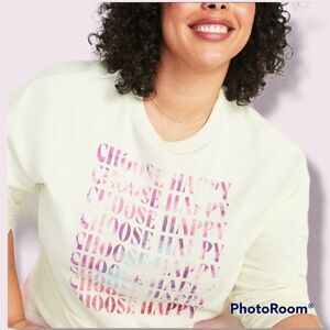4X Old Navy Yellow Choose Happy Sweatshirt Loose Graphic Cropped Crew Neck Pluss